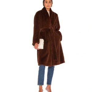 VINCE  Belted Faux Fur Coat In Mahogany